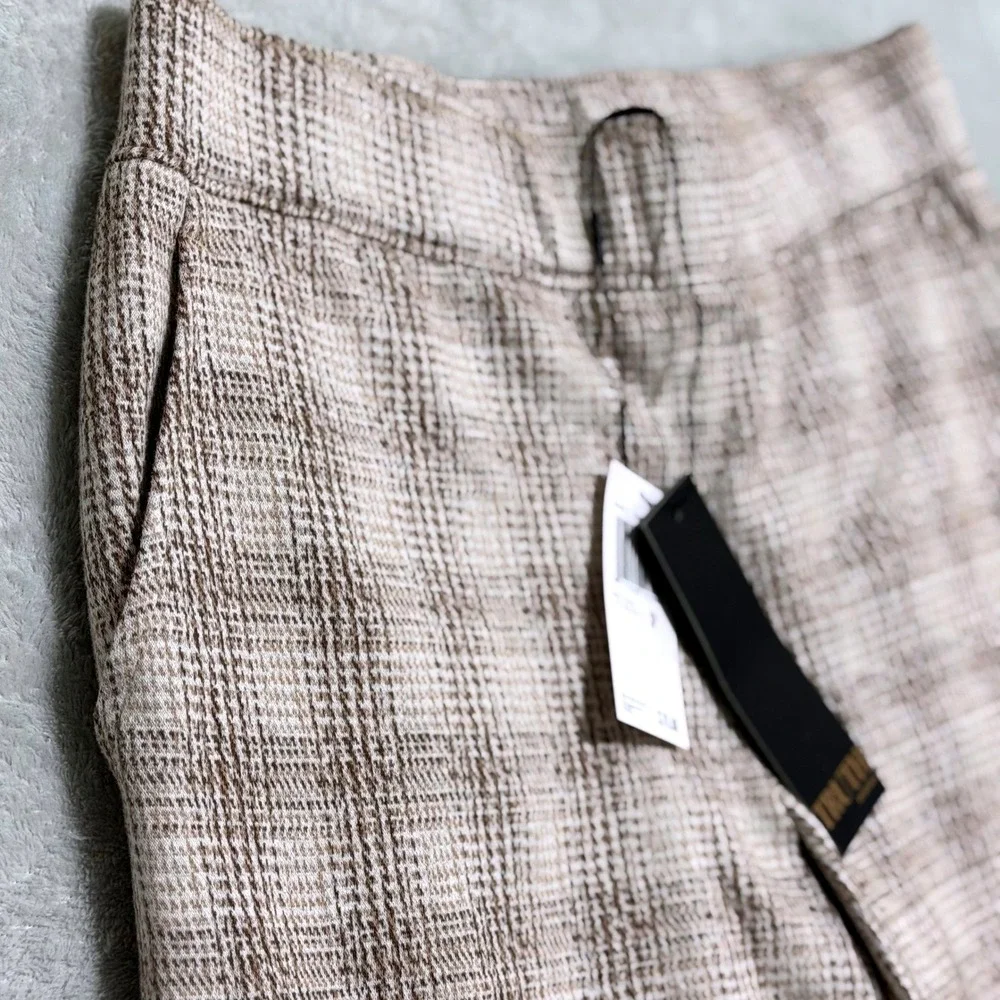 Truth by Republic Wide Leg Pants Womens Small Taupe Glen Plaid NWT - Picture 3 of 12